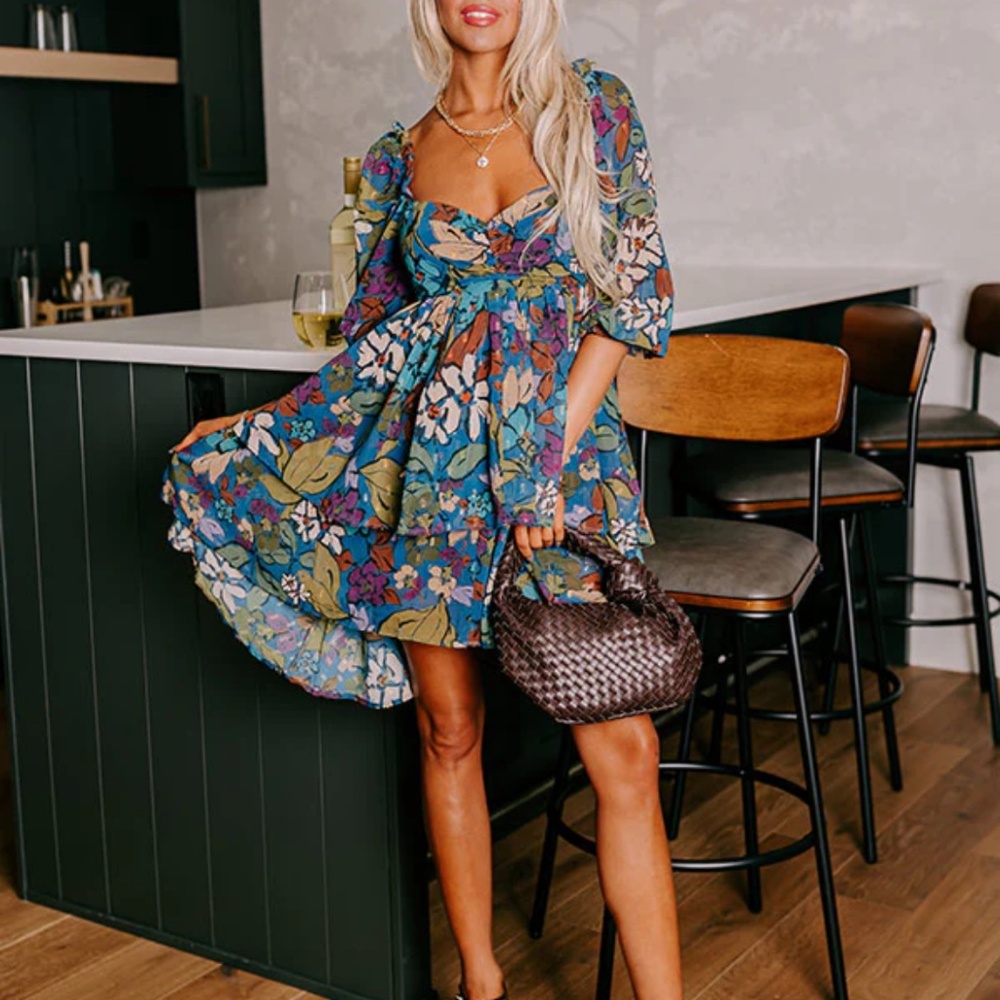 BLUE FLORAL MINI DRESS